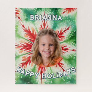 Green Red Tie Dye Photo Christmas  Jigsaw Puzzle