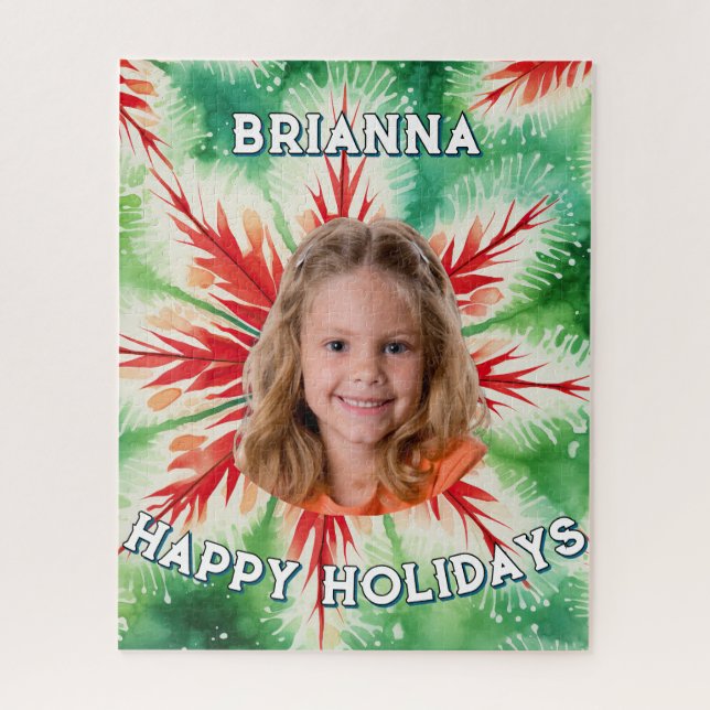 Green Red Tie Dye Photo Christmas  Jigsaw Puzzle (Vertical)
