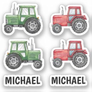 Green Red Tractor Farm Watercolor Personalised    