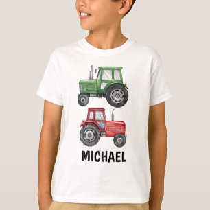 Green Red Tractor Farm Watercolor Personalised     T-Shirt