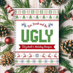 Green Red Ugly Christmas Sweater Recipe Cookbook Notebook