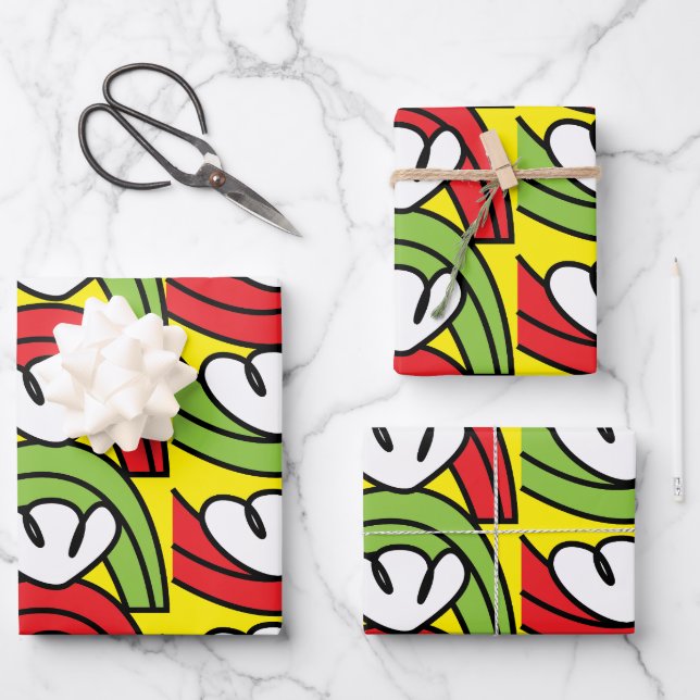 Green Red Vegetable Flower Pattern Wrapping Paper Sheet (Front)