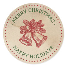 Green Red Vintage Jingle Bells Christmas Labels