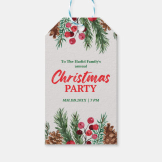 Green & Red Vintage Photo Family Christmas Party Gift Tags