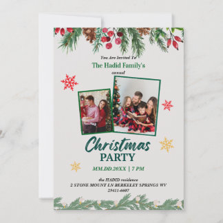 Green & Red Vintage Photo Family Christmas Party Invitation