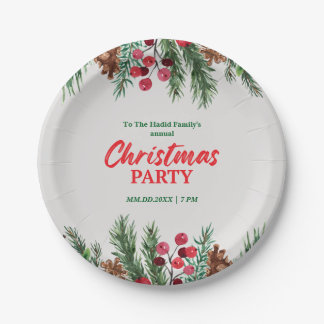 Green & Red Vintage Photo Family Christmas Party Paper Plate