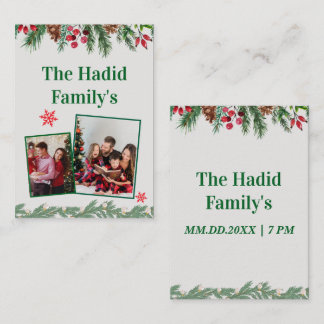 Green & Red Vintage Photo Family Christmas Party Place Card