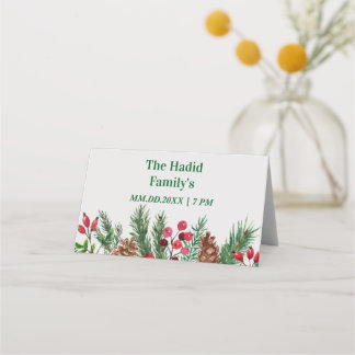 Green & Red Vintage Photo Family Christmas Party Place Card