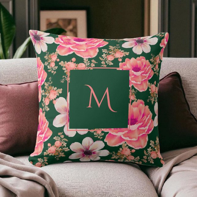 Green Red Watercolor Floral Script Cushion (Creator Uploaded)