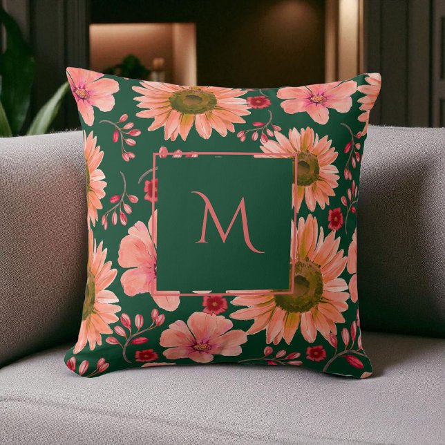 Green Red Watercolor Floral Script Cushion (Creator Uploaded)