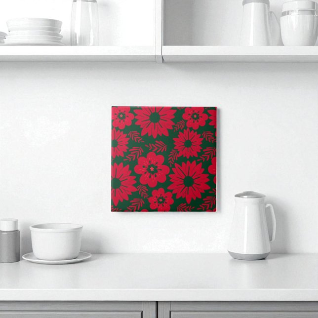 Green Red Watercolor Floral Tile (Creator Uploaded)