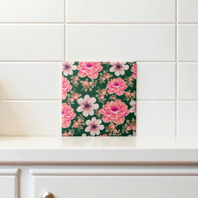 Green Red Watercolor Floral Tile (Creator Uploaded)