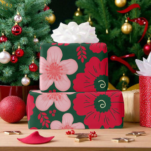 Green Red Watercolor Floral  Wrapping Paper