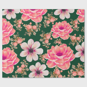 Green Red Watercolor Floral  Wrapping Paper