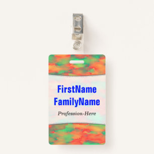 Green, Red Watercolor-Like Abstract Pattern; Name ID Badge