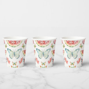 Green Red Watermelon Blue Butterflies Birthday Paper Cups