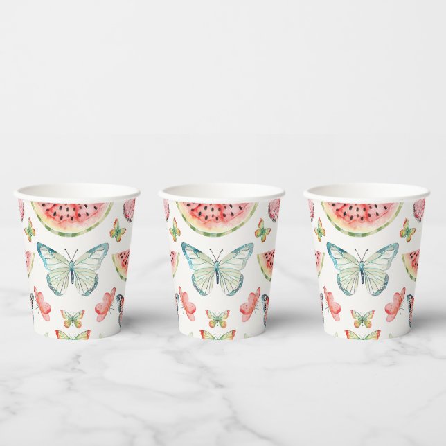Green Red Watermelon Blue Butterflies Birthday Paper Cups (Multi)