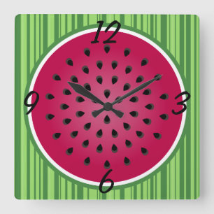 Green Red Watermelon Design Square Wall Clock