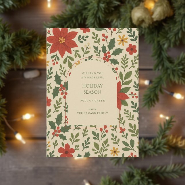 Green Red Whimsical Floral Watercolor Holiday Card (Creator Uploaded)