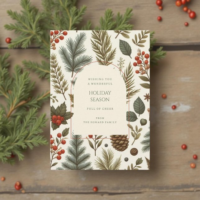 Green Red Whimsical Floral Watercolor Holiday Card (Creator Uploaded)