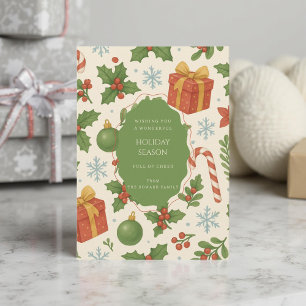 Green Red Whimsical Watercolor Holiday Card