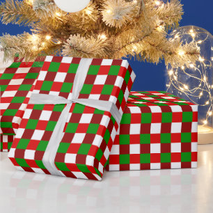 Green red white check pattern tiled Christmas Wrapping Paper