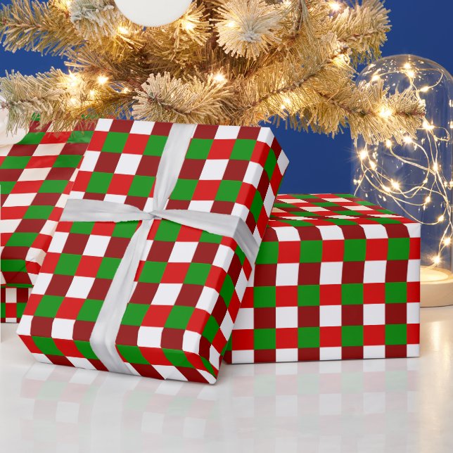 Green red white check pattern tiled Christmas Wrapping Paper (Holidays)