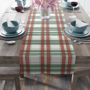 Green, Red, White Christmas Plaid Gingham  Long Table Runner