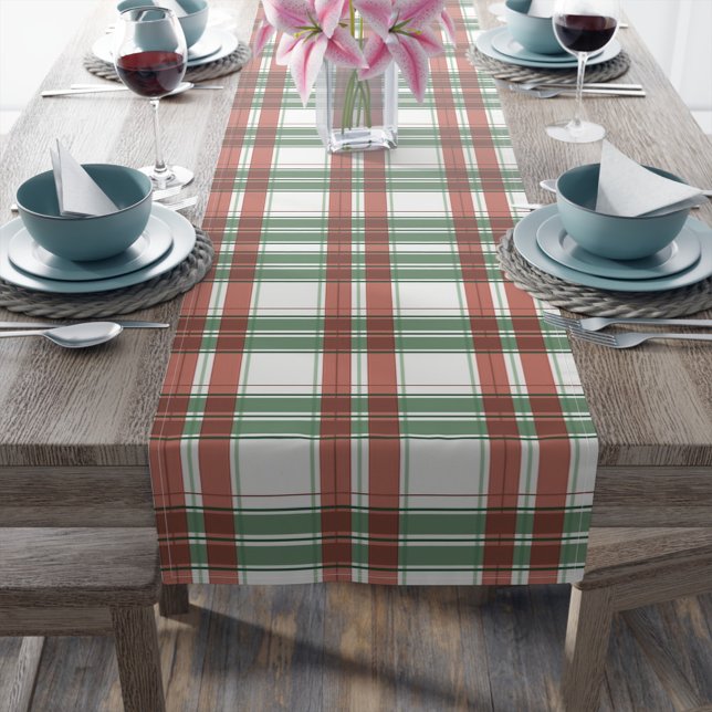 Green, Red, White Christmas Plaid Gingham  Long Table Runner (Creator Uploaded)