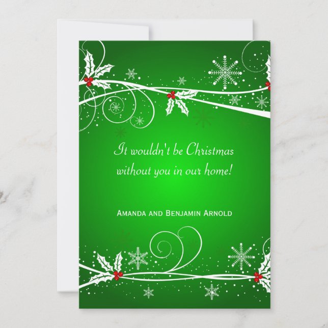 Green Red White Holly Holiday Invitation Card (Front)