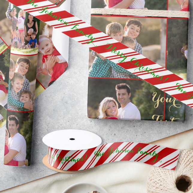 Green Red White Merry Christmas Candy Cane Stripes Satin Ribbon (Green Red White Merry Christmas Candy Cane Stripes Satin Ribbon)