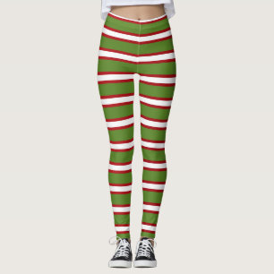 Green Red & White Stripes Holiday Christmas Leggings