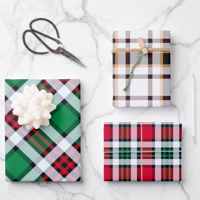  Green, Red, & White Toledo Plaid Patterns Multi  Wrapping Paper Sheet (Front)