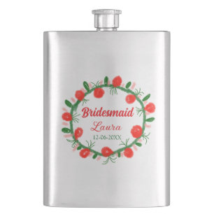 green red wreath cir add name bridesmaid gift year hip flask
