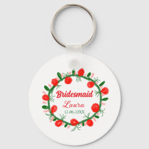 green red wreath cir add name bridesmaid gift year key ring
