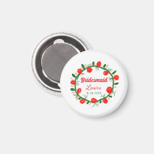green red wreath cir add name bridesmaid gift year magnet