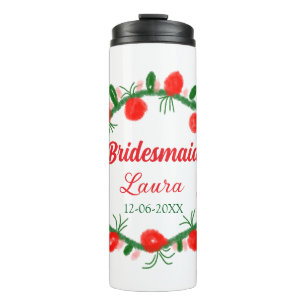 green red wreath cir add name bridesmaid gift year thermal tumbler