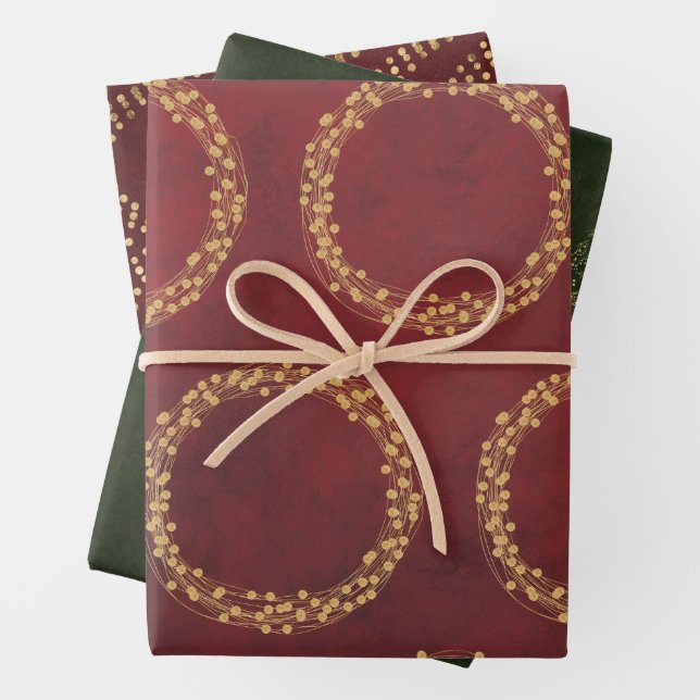 Green & Red Xmas Designs3 Wrapping Paper Sheet (In situ)