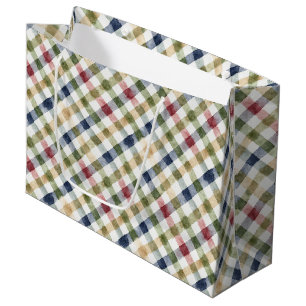 Green Red Yellow Blue Cream Plaid Stripes Birthday Large Gift Bag