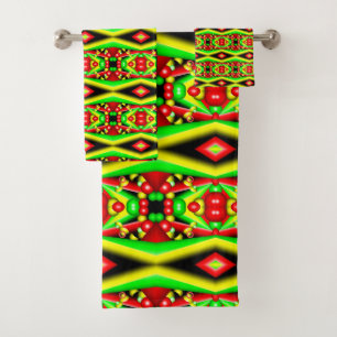 Green Red Yellow Bubbles And Stripes Abstract Art Bath Towel Set