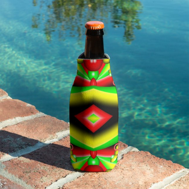 Green Red Yellow Bubbles And Stripes Abstract Art Bottle Cooler (In Situ Pool)