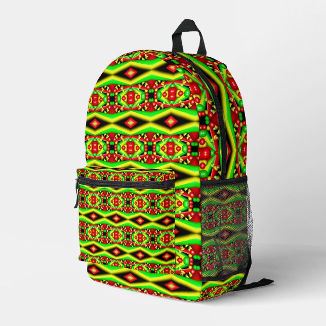 Green Red Yellow Bubbles And Stripes Abstract Art  Printed Backpack (Back Corner Right)