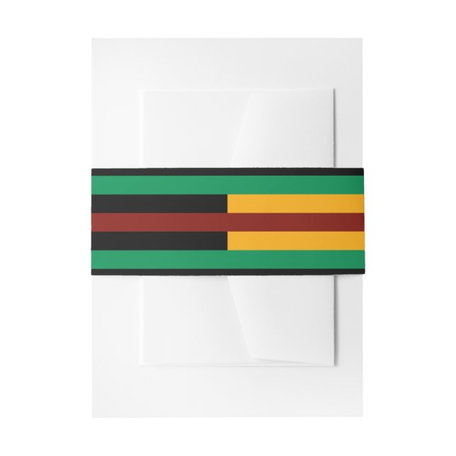 Green Red Yellow Kente Stripes Wedding Invitation Belly Band (Front Example)
