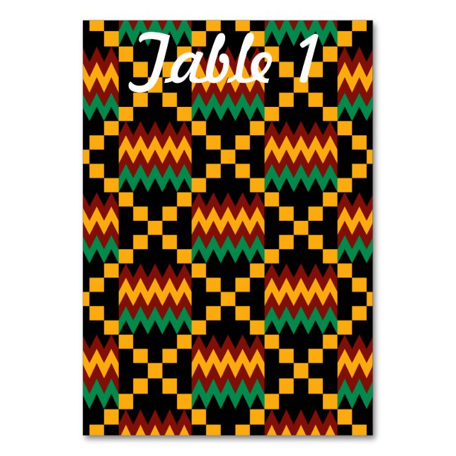 Green Red Yellow Kente Wedding Reception Table Number (Front)