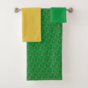 Green red yellow Pattern mini wildflower Bath Towel Set