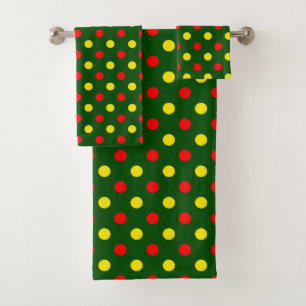 Green Red Yellow Polka Dots Design Bath Towel Set