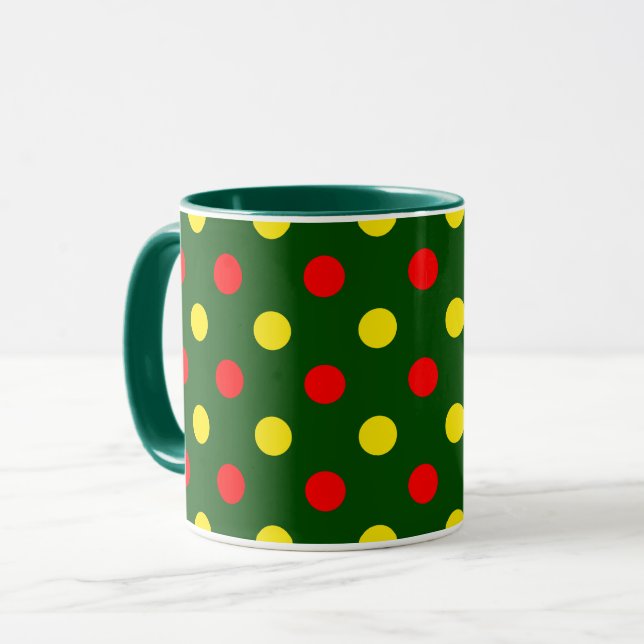 Green Red Yellow Polka Dots Design  Mug (Front Left)
