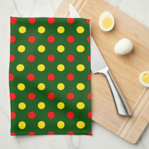 Green Red Yellow Polka Dots Design  Tea Towel