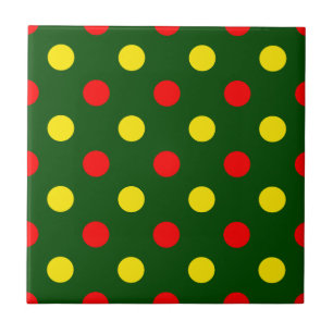 Green Red Yellow Polka Dots Design  Tile