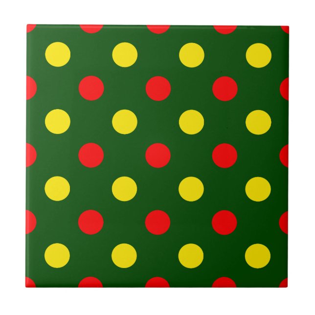 Green Red Yellow Polka Dots Design  Tile (Front)